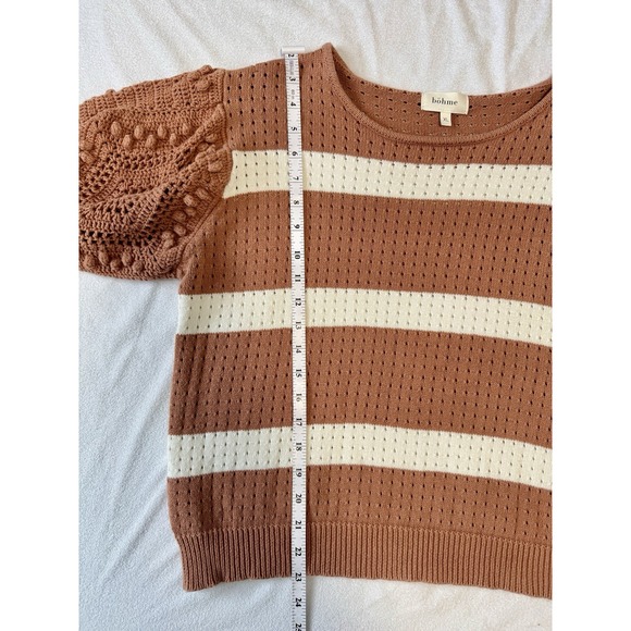 Bohme Sweater, Women's, Brick & Cream, Crocheted Short Sleeves, X-Large - Picture 6 of 7